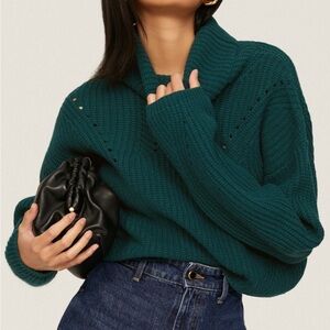 NWT Thakoon Pointelle Turtleneck 100% Merino Wool Sweater in Green, Size Small.